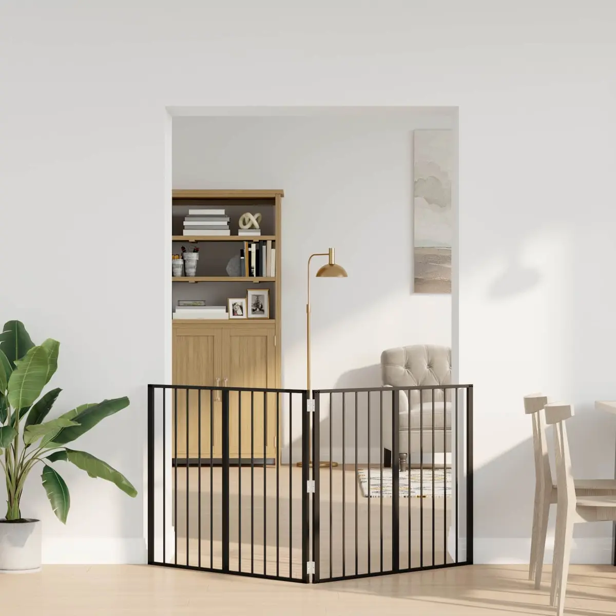 Dog Gate Indoor Enclosure 100 x 80 cm Black Metal Foldable 2 Piece