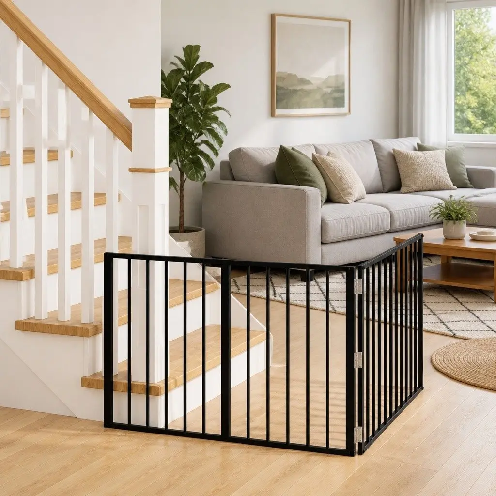 Dog Gate 2 Pieces Foldable Metal Enclosure 100 x 60 cm Black