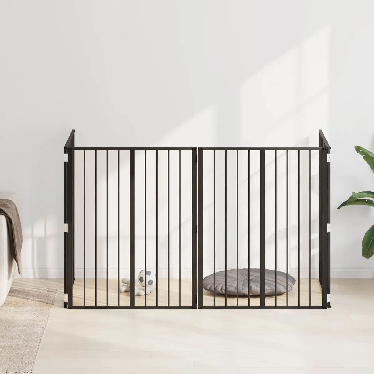 Dog Gate Panels 4 pcs Black Galvanised Steel Pet Fence Puppy Playpen Barrier