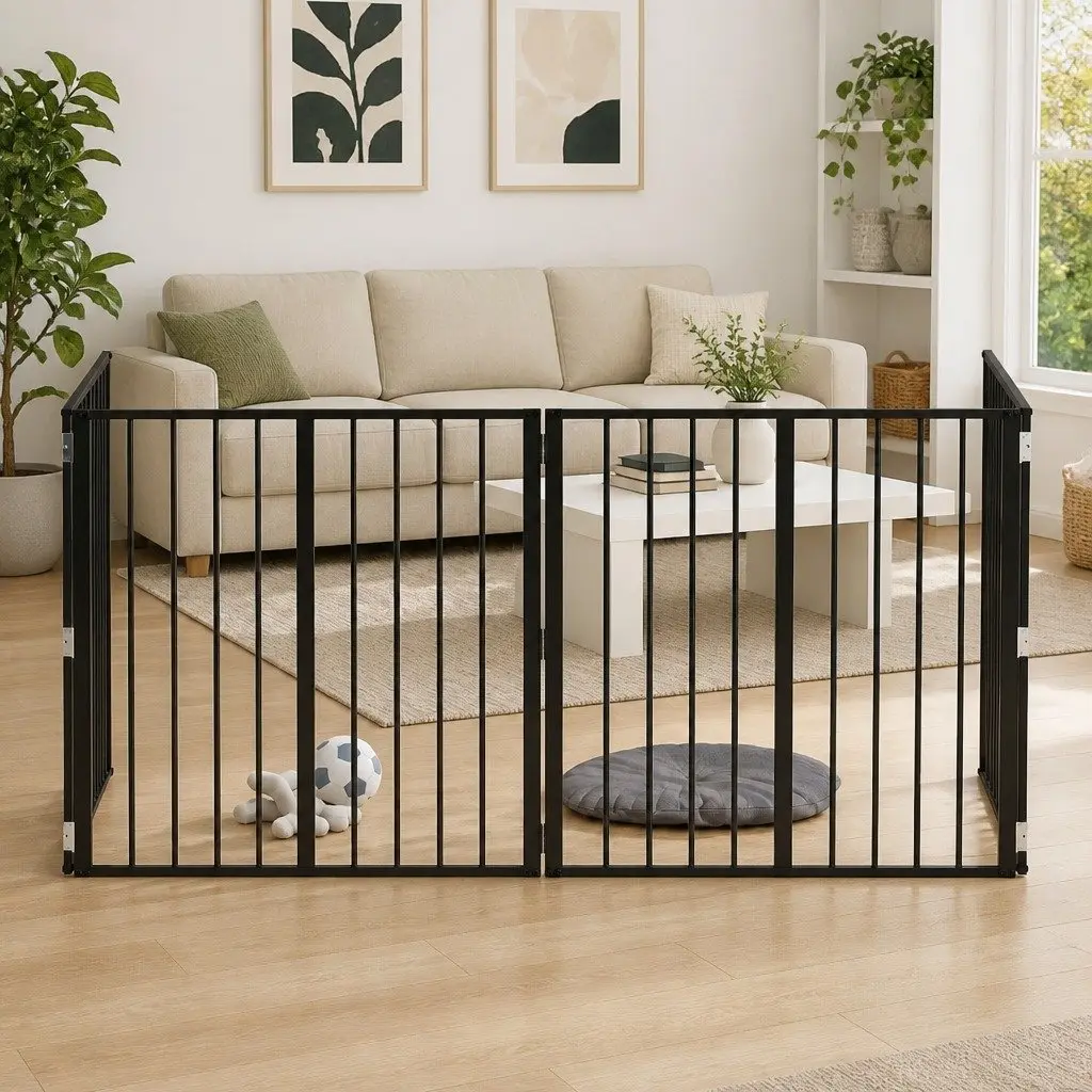 Dog Gate 4 Piece Black Galvanised Steel Pet Fence Panel 80 x 80 cm Puppy Playpen