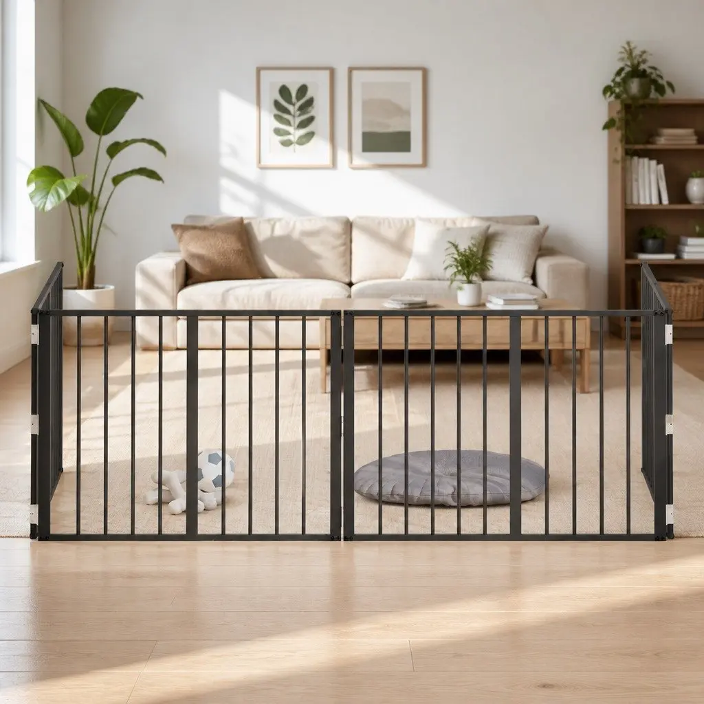 Dog Gate 4 Piece Foldable Pet Fence Panels Black 80 x 60 cm Galvanised Steel