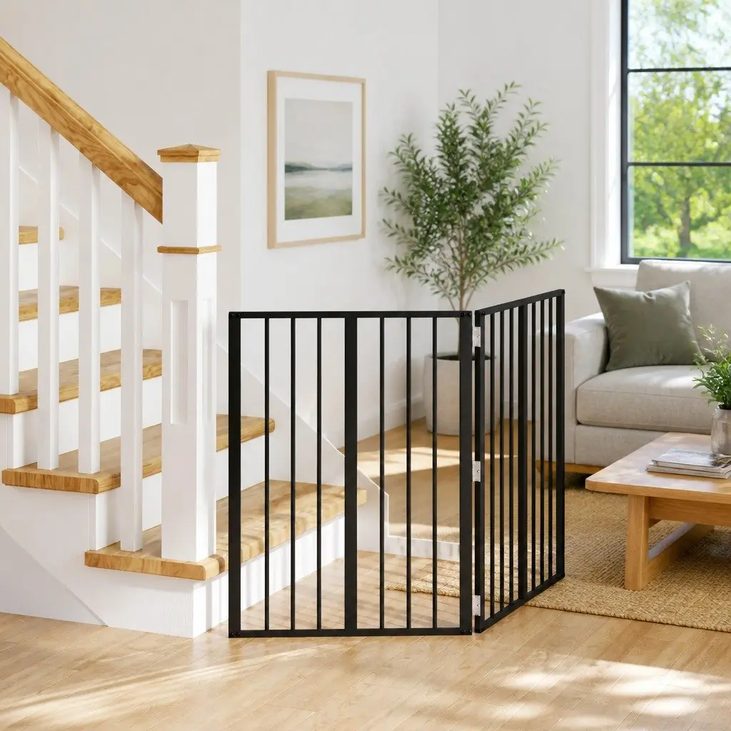 Dog Gate 2 Piece Foldable Adjustable Indoor Pen 60 x 80 cm Black