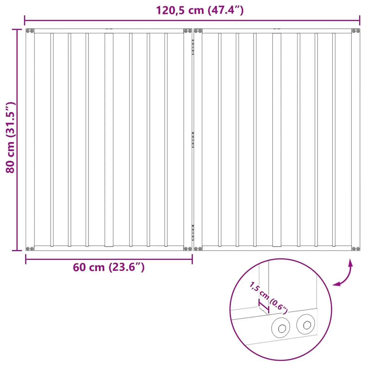 Dog Gate 2 Piece Foldable Adjustable Indoor Pen 60 x 80 cm Black