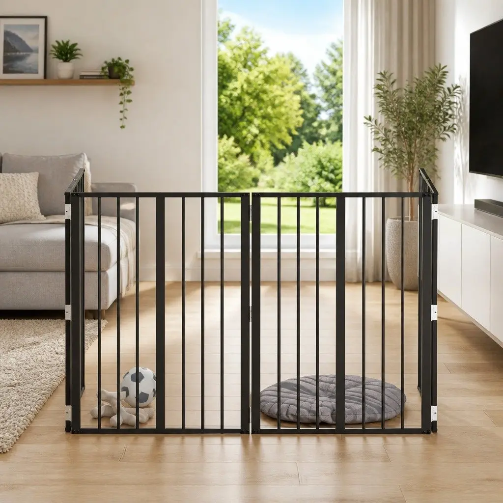 Dog Gate 4 Piece Black 60 x 80 cm Galvanised Steel Pet Fence Puppy Playpen Barrier