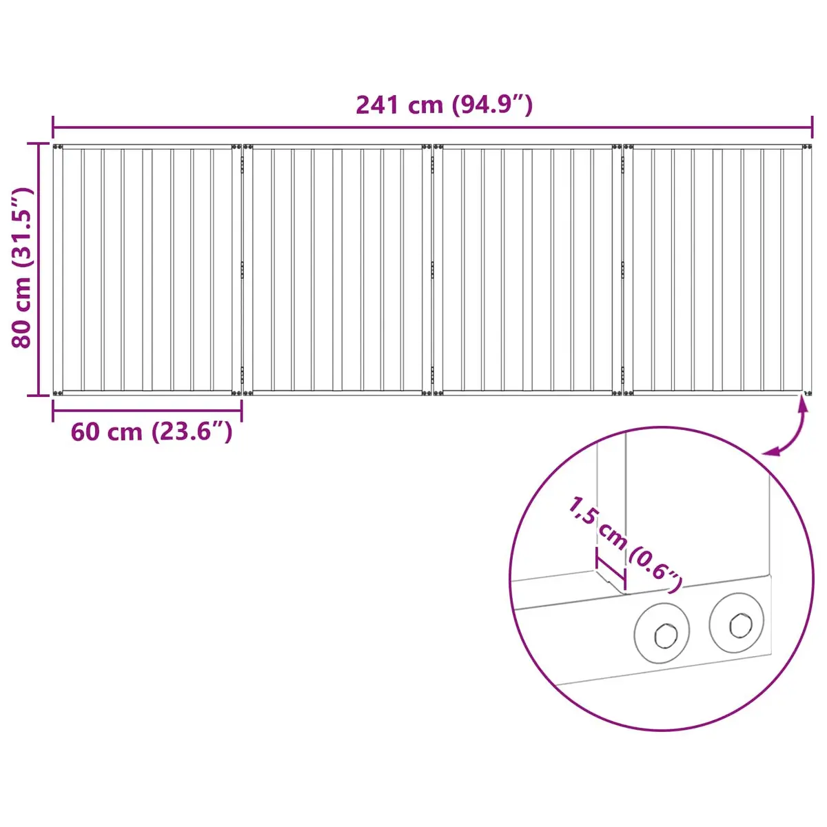 Dog Gate 4 Piece Black 60 x 80 cm Galvanised Steel Pet Fence Puppy Playpen Barrier