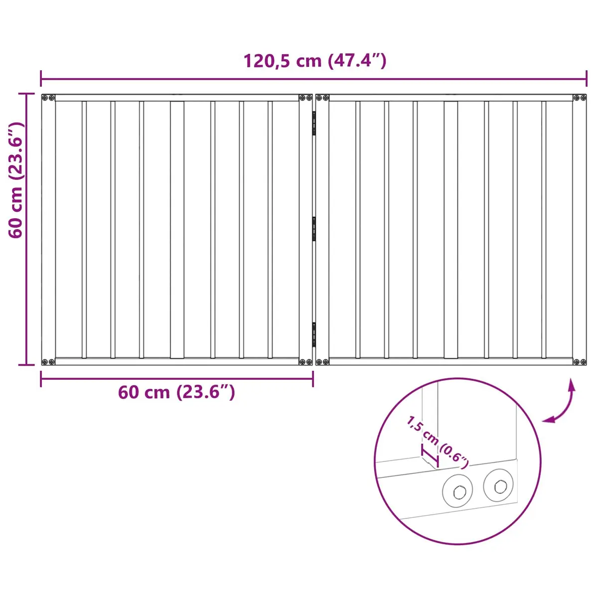 Dog Gate Indoor Pet Enclosure Foldable 60 x 60 cm Black