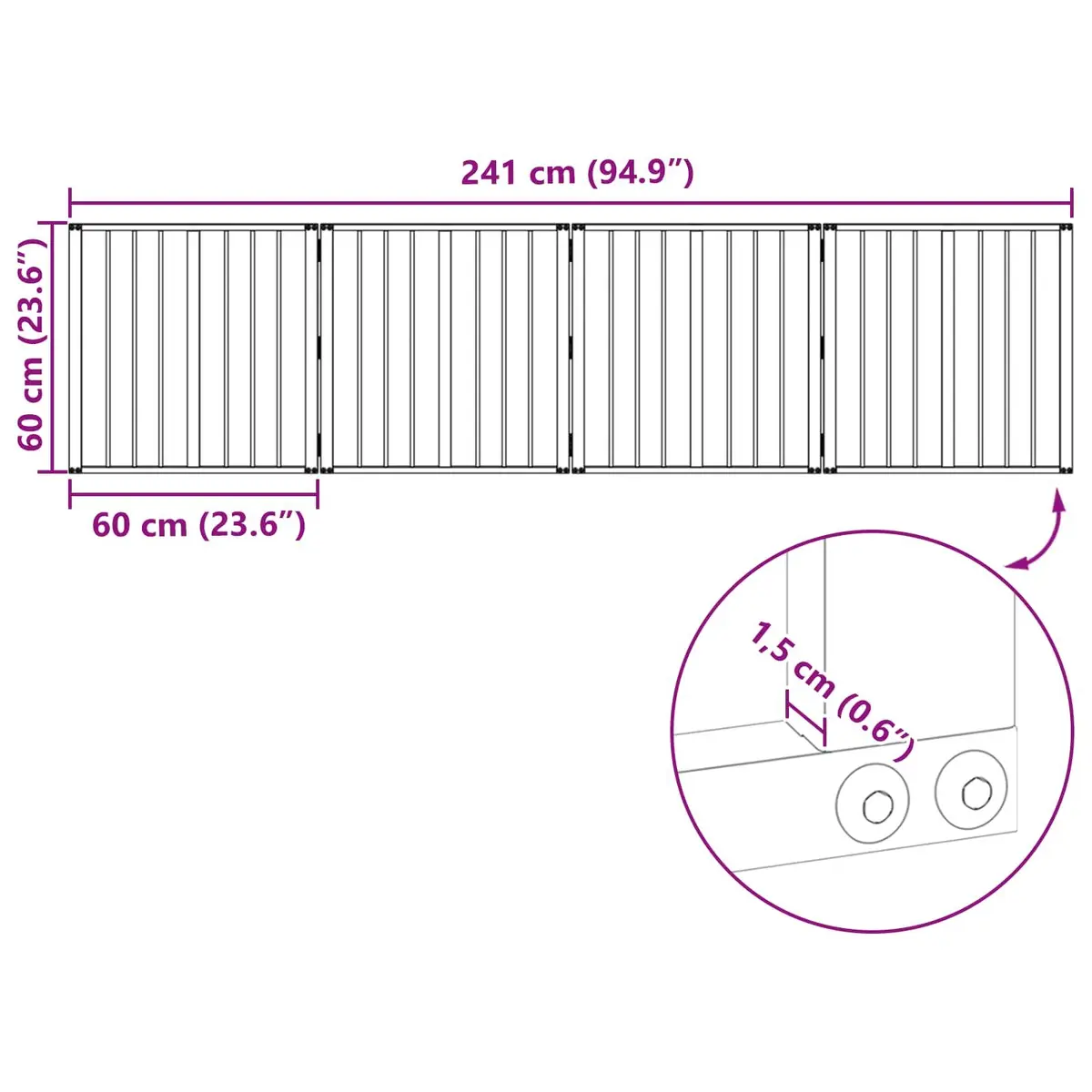 Dog Gate Indoor Playpen 4 Piece Foldable Black 60 x 60 cm