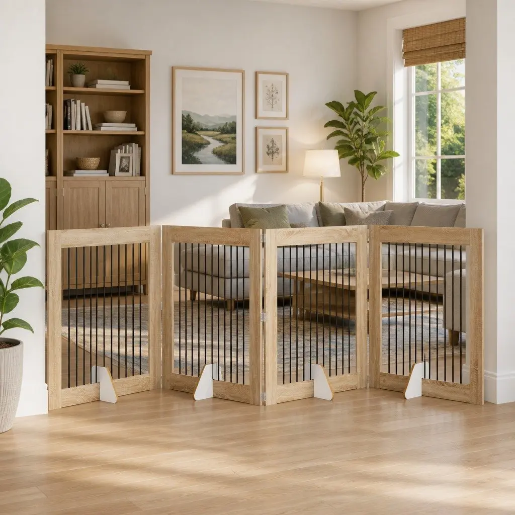 Foldable Dog Gate Indoor Pet Barrier Fence 401 cm Brown 4 pcs