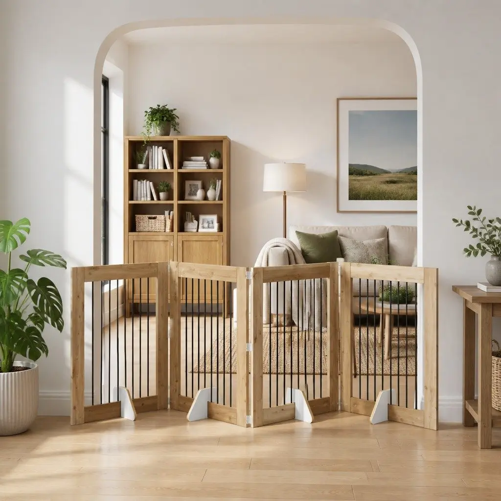 Indoor Pet Barrier Foldable Dog Gate 321cm Oak Brown Freestanding Room Divider