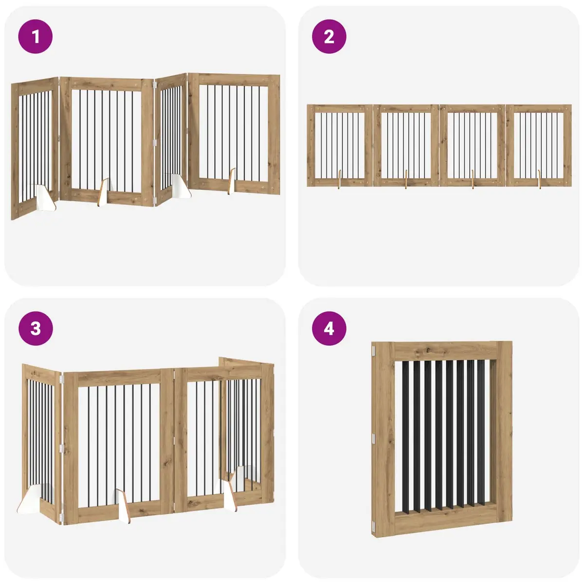 Indoor Pet Barrier Foldable Dog Gate 321cm Oak Brown Freestanding Room Divider