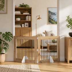 Reliable Foldable Dog Gate with Stands, 2 pcs Brown