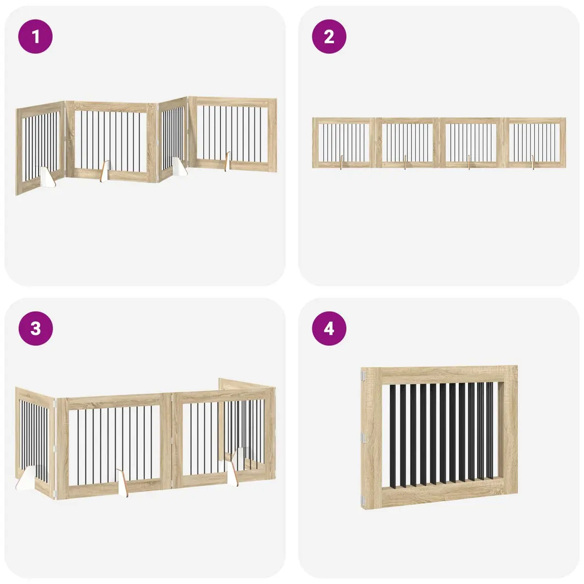 Foldable Dog Gate Indoor Pet Barrier 4 pcs Brown