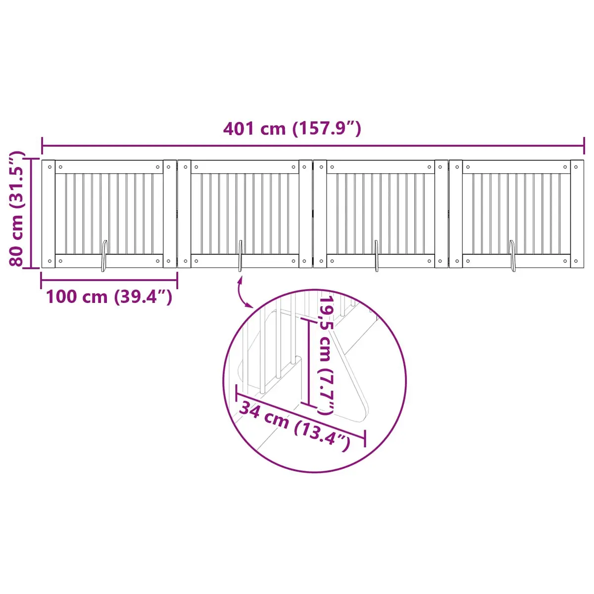 Foldable Dog Gate Indoor Pet Barrier 4 pcs Brown