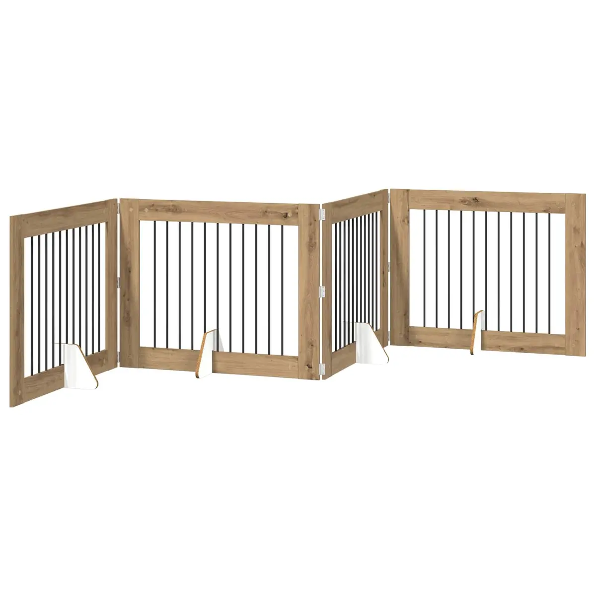 Freestanding Pet Barrier 401 cm Oak Colour Foldable Dog Gate 4 Pieces Indoor Use