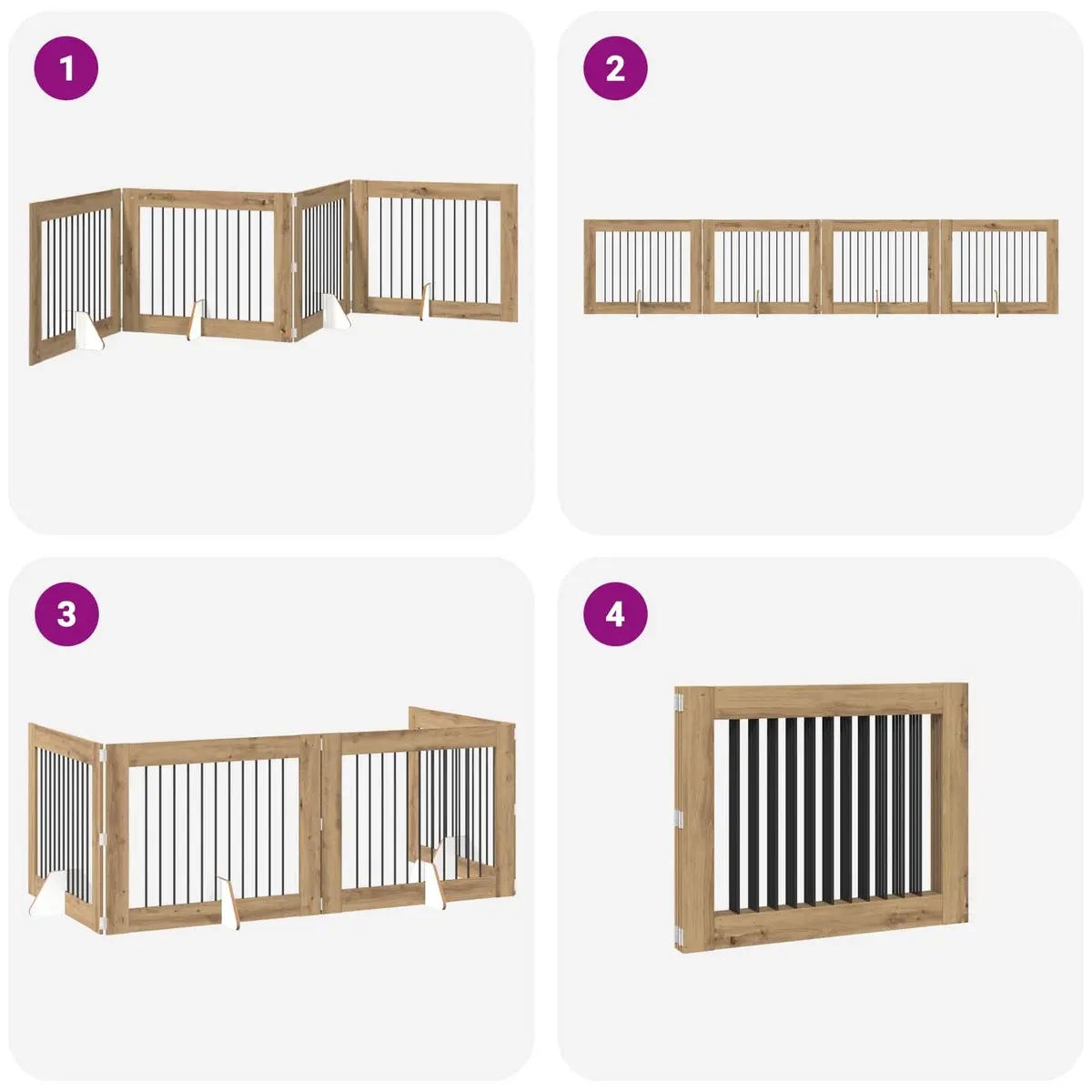 Freestanding Pet Barrier 401 cm Oak Colour Foldable Dog Gate 4 Pieces Indoor Use