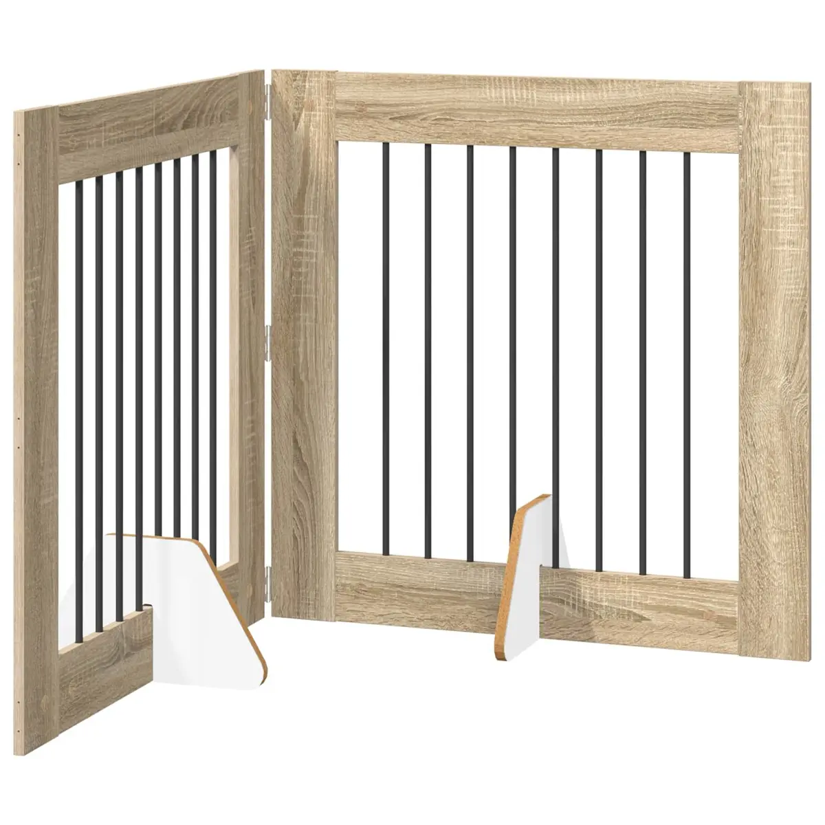 Foldable Dog Gate Indoor Portable 2 Piece Brown Rectangular Pet Fence