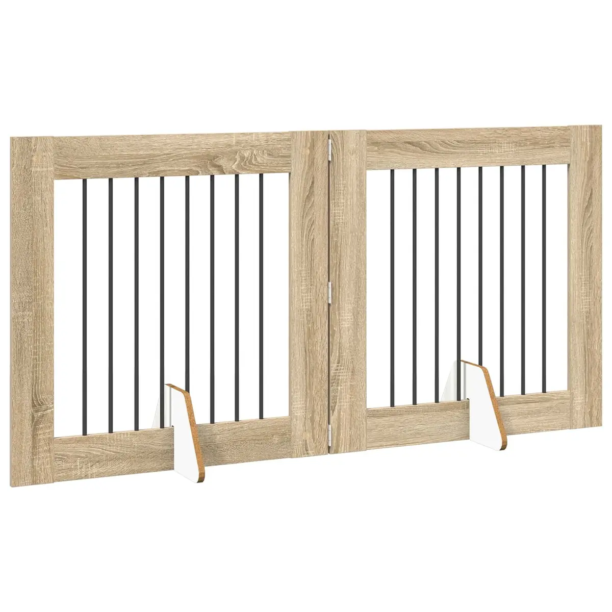 Foldable Dog Gate Indoor Portable 2 Piece Brown Rectangular Pet Fence