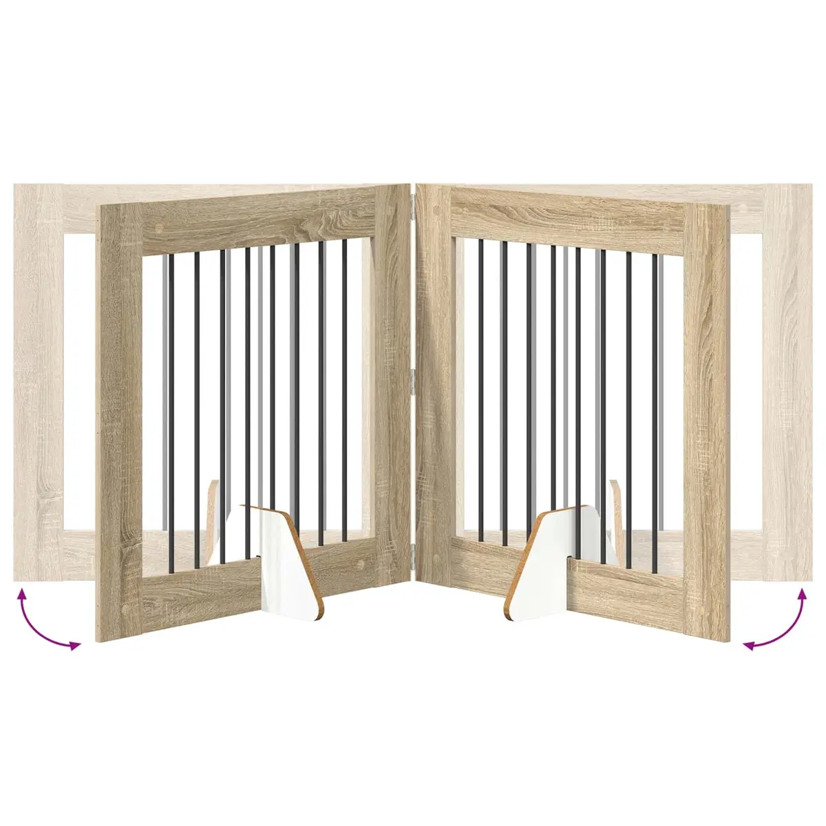 Foldable Dog Gate Indoor Portable 2 Piece Brown Rectangular Pet Fence