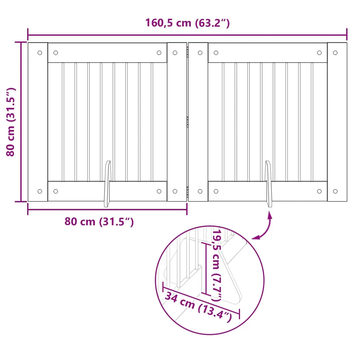 Foldable Dog Gate Indoor Portable 2 Piece Brown Rectangular Pet Fence