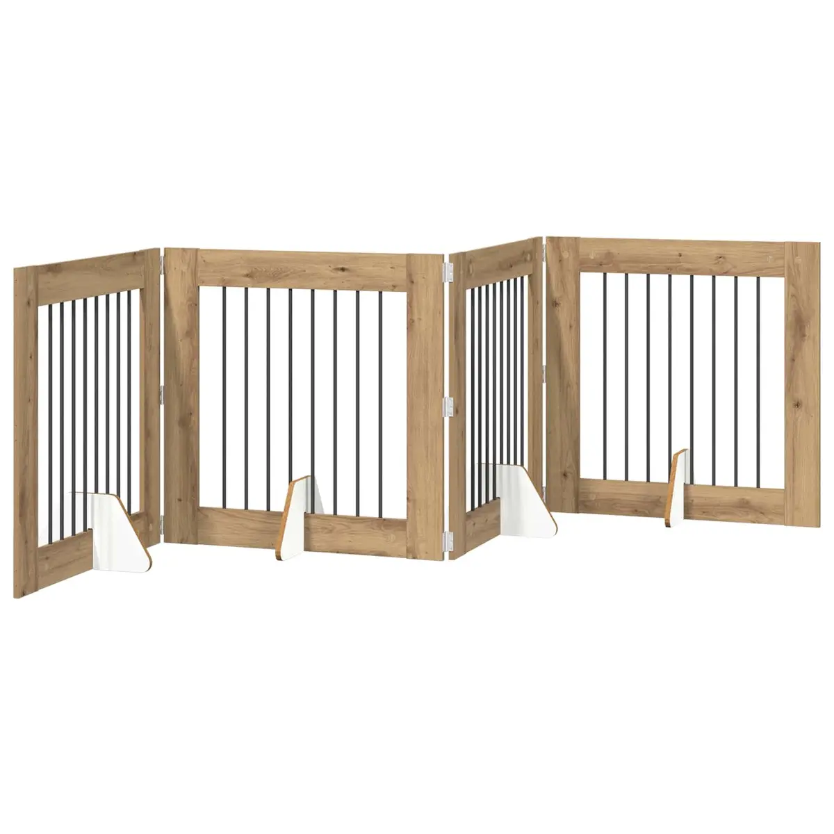 Foldable Dog Gate Indoor Pet Barrier 321cm Brown Freestanding Puppy Fence 4 Piece