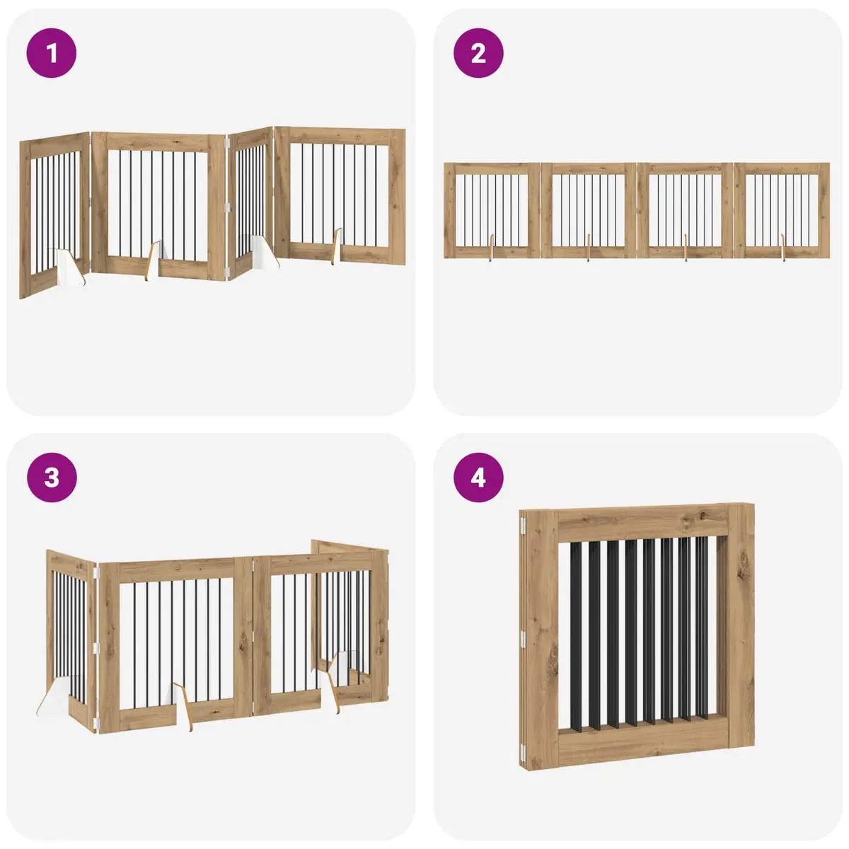 Foldable Dog Gate Indoor Pet Barrier 321cm Brown Freestanding Puppy Fence 4 Piece