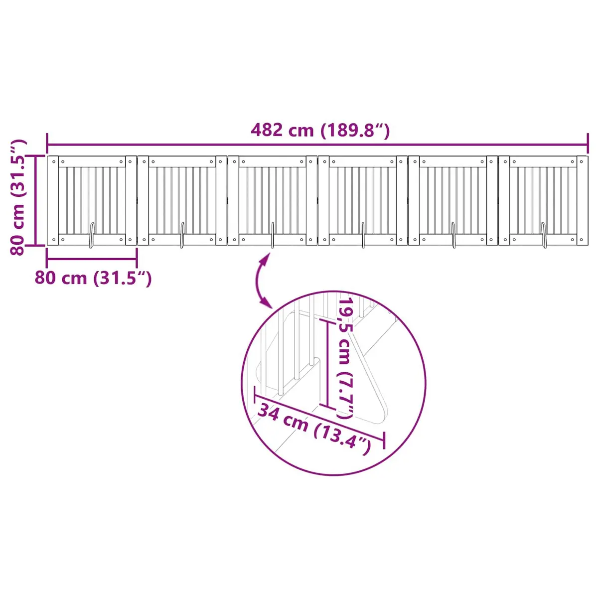 Foldable Dog Gate Indoor Pet Barrier 482 cm Brown 6 Piece