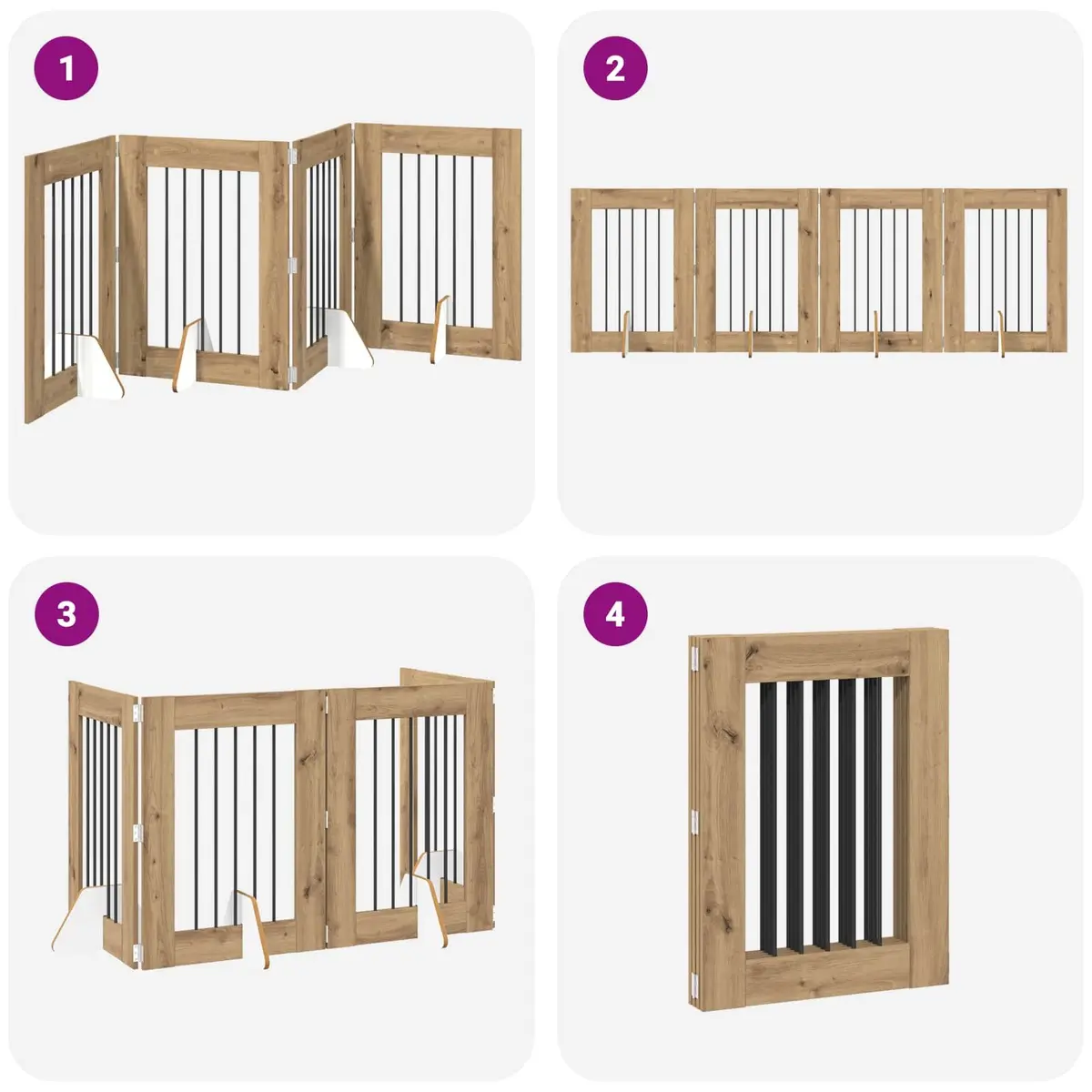 Freestanding Pet Barrier Foldable Dog Gate 241 cm Brown 4 Piece