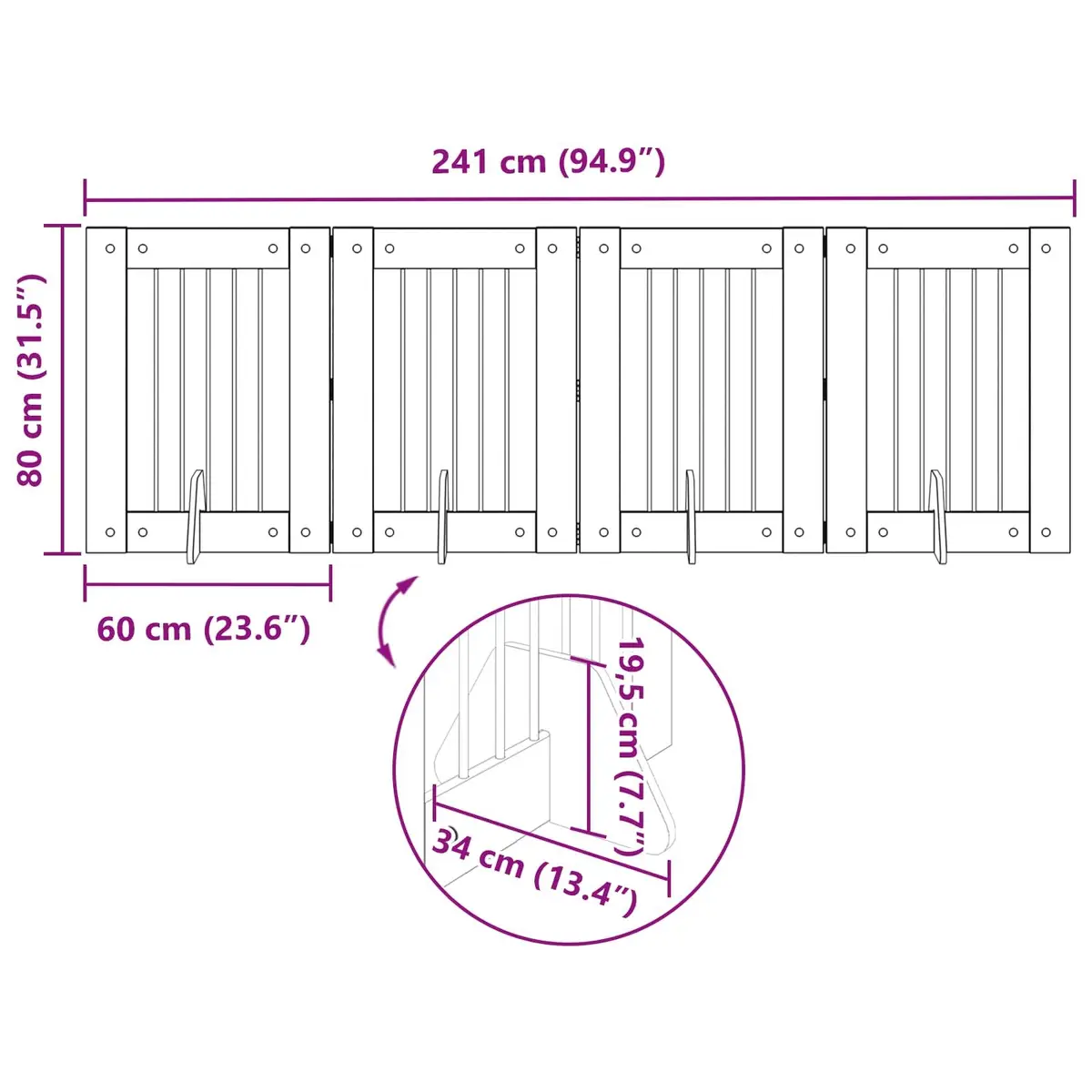 Freestanding Pet Barrier Foldable Dog Gate 241 cm Brown 4 Piece