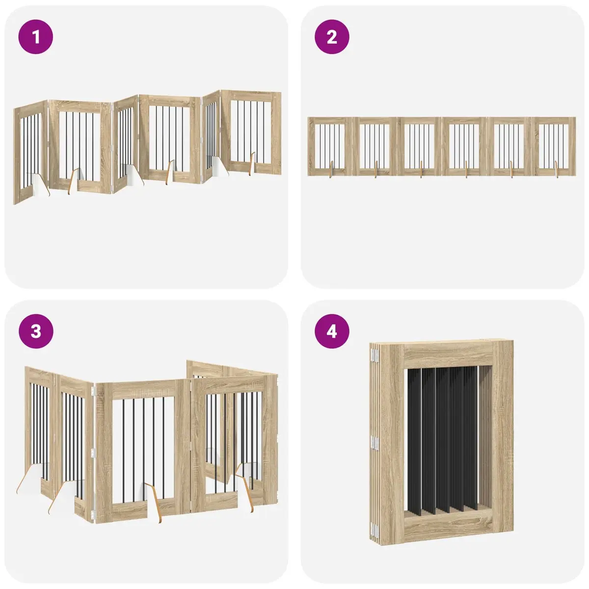 Foldable Dog Gate Indoor Pet Barrier 6 Panels 362cm Sonoma Oak