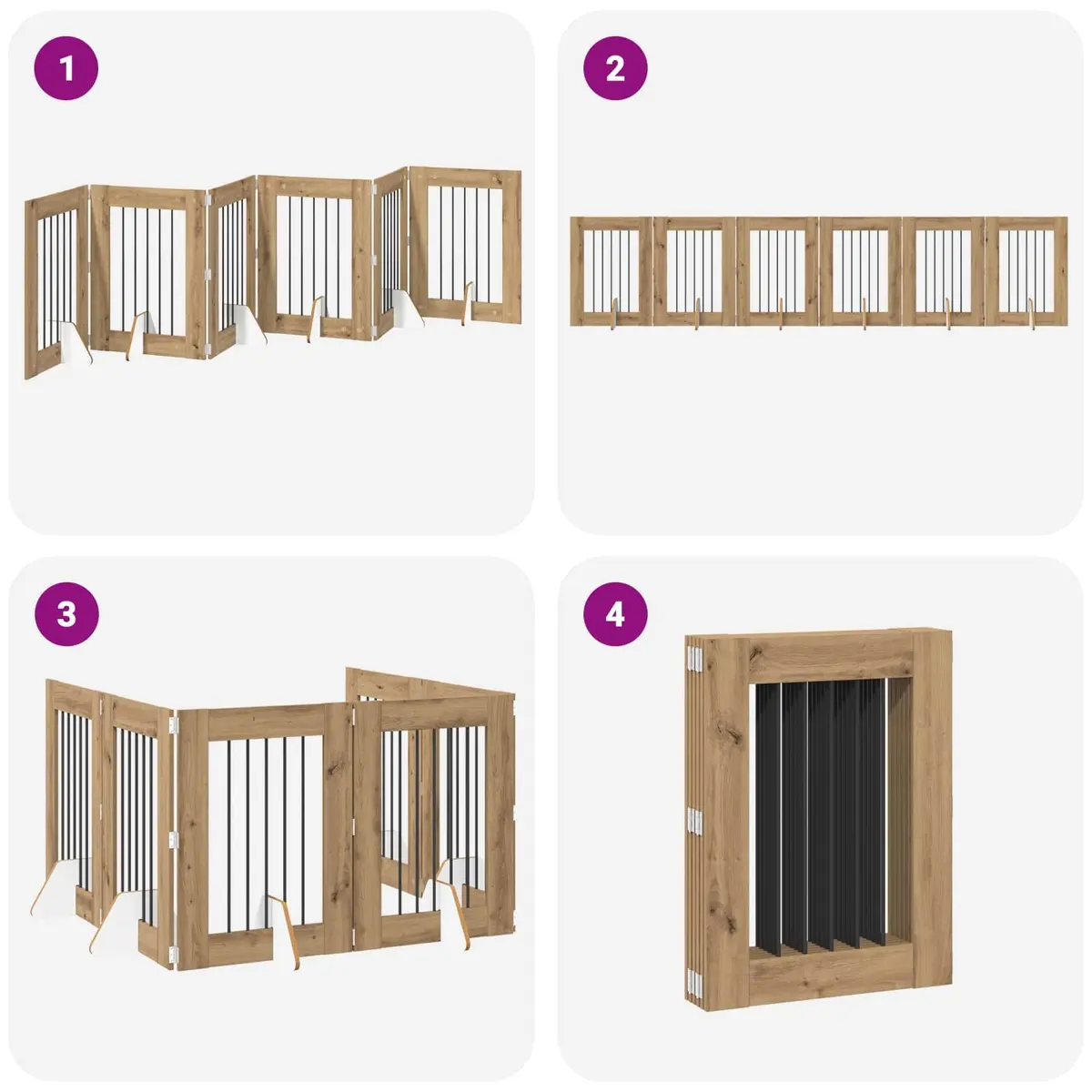 Foldable Dog Gate Pet Barrier 362 cm Indoor Puppy Fence 6 pcs Oak