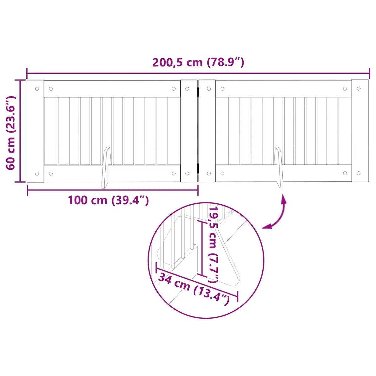 Foldable Dog Gate 200.5 cm Indoor Portable 2 pcs Brown