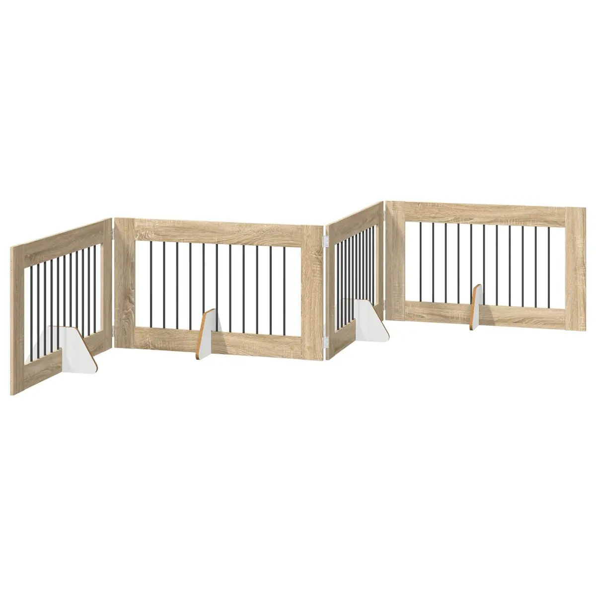 Foldable Dog Gate Indoor Portable 4 Piece Brown Metal Pet Fence
