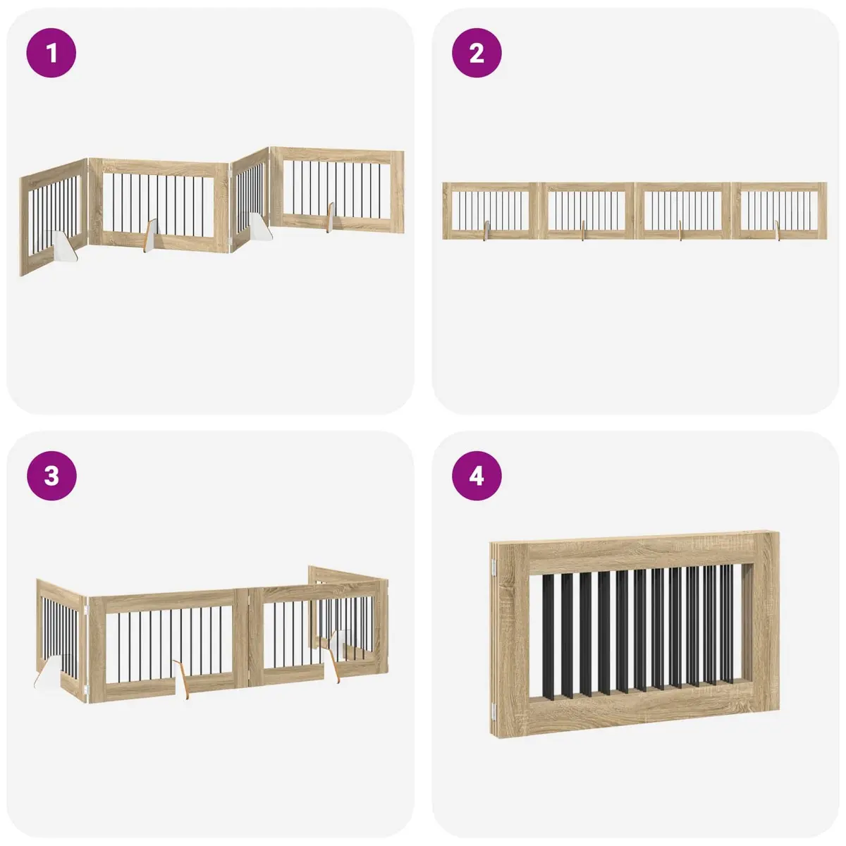 Foldable Dog Gate Indoor Portable 4 Piece Brown Metal Pet Fence