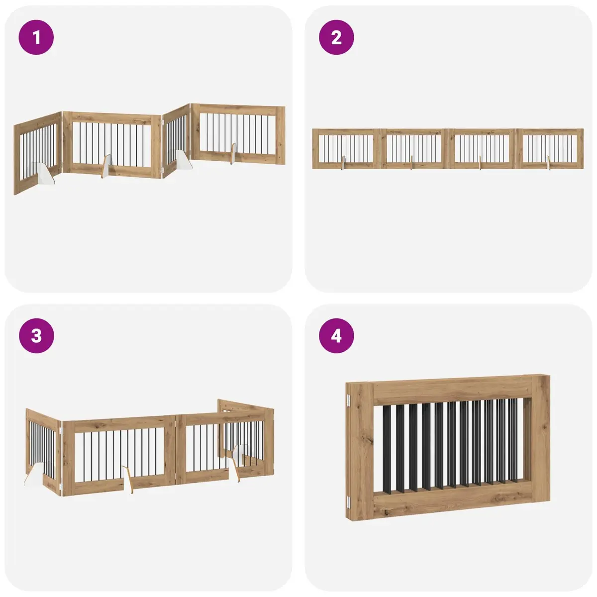 Indoor Pet Barrier Fence Foldable Dog Gate Oak Colour 401cm