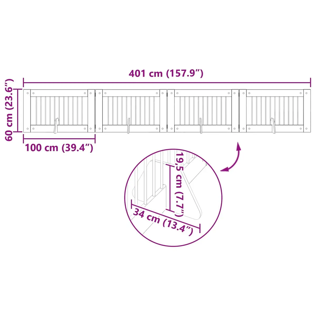 Indoor Pet Barrier Fence Foldable Dog Gate Oak Colour 401cm