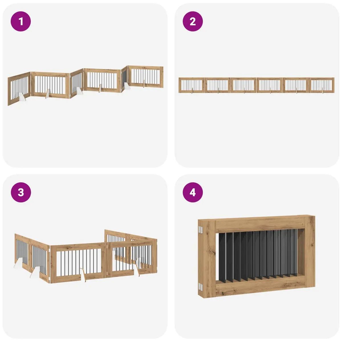 Foldable Dog Gate Indoor Containment 6 Piece Brown Portable Pet Fence