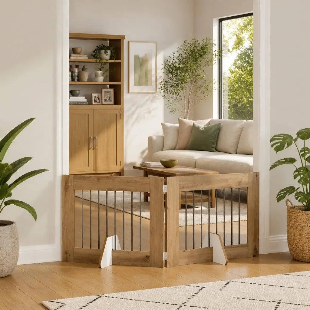 Foldable Dog Gate Indoor Pet Fence 160.5 cm Brown 2 Piece