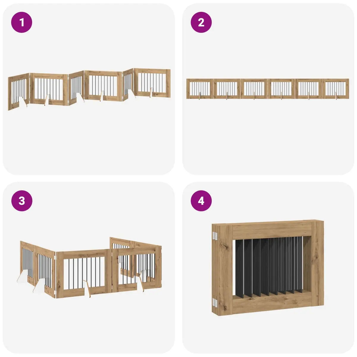Foldable Dog Gate Indoor Pet Barrier 6 Panels 482cm Oak Colour