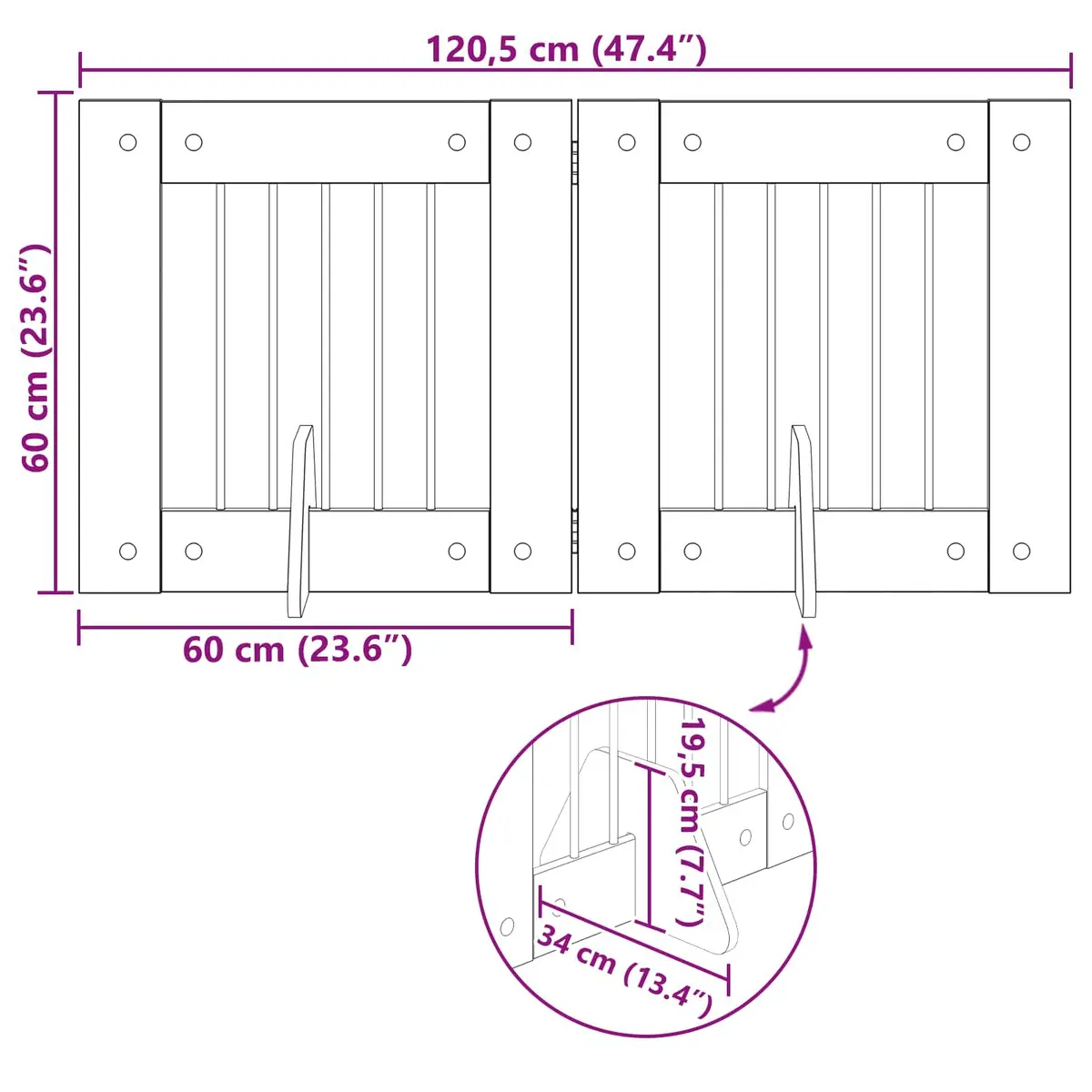 Foldable Dog Gate Indoor Portable 120.5cm Brown 2 Piece Pet Fence
