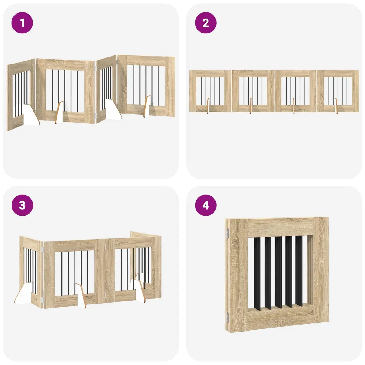 Foldable Dog Gate Indoor Freestanding Pet Barrier 241 cm Sonoma Oak 4 Piece