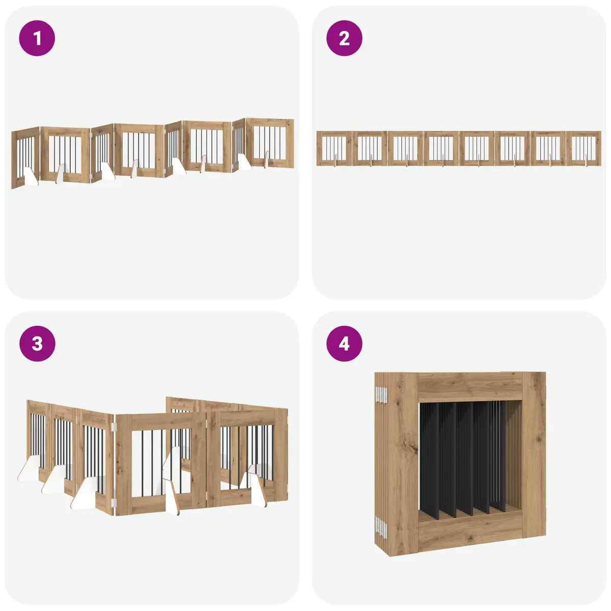 Foldable Dog Gate Pet Barrier Indoor Room Divider 60cm Brown 8 Piece