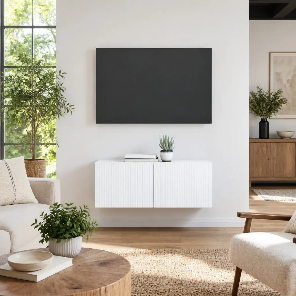 TV Wall Cabinet 2 pcs White Modern Storage Unit Living Room Media Organiser
