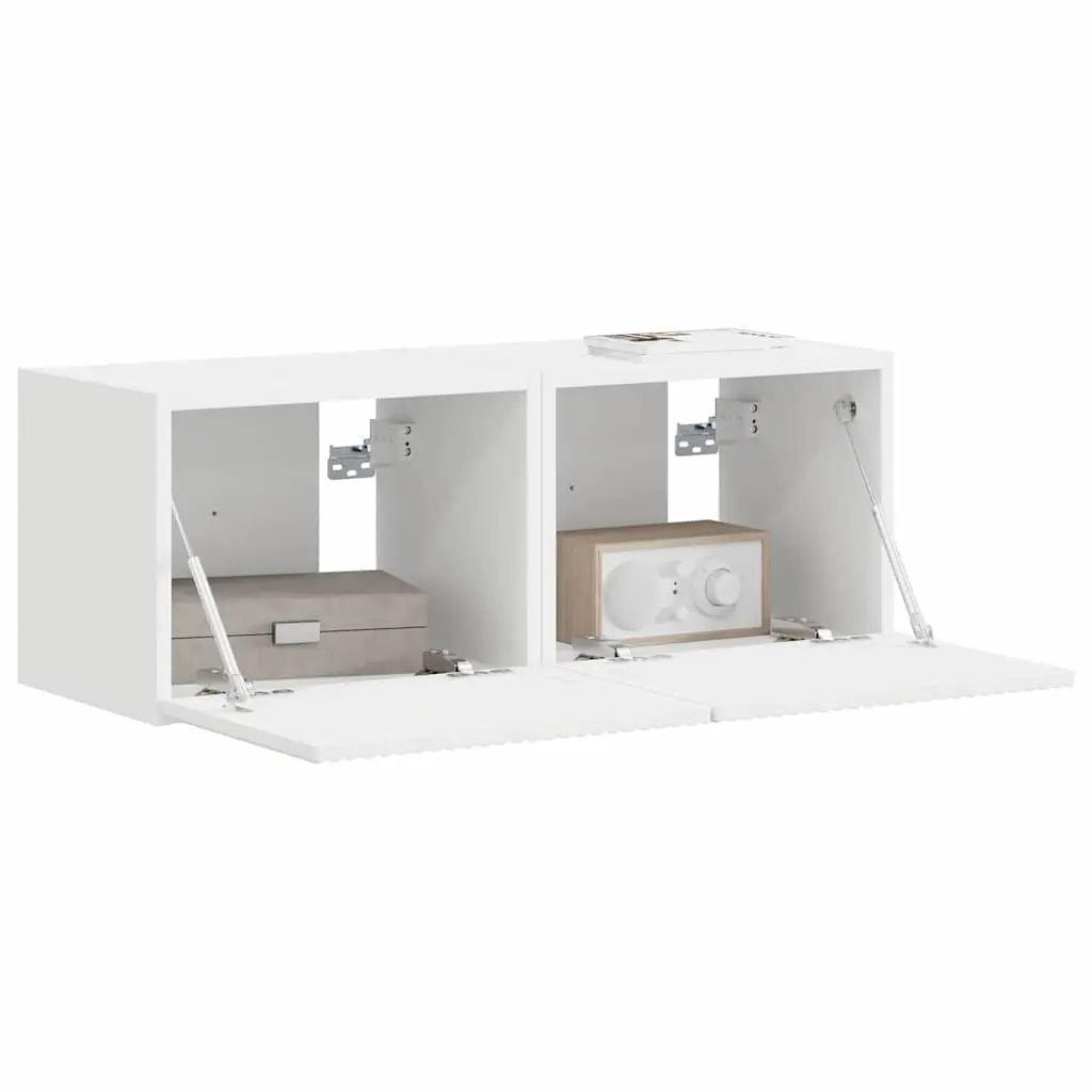 TV Wall Cabinet 2 pcs White Modern Storage Unit Living Room Media Organiser