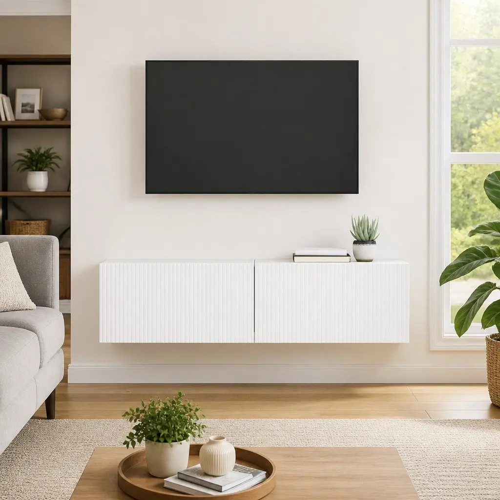 TV Wall Cabinet Modern Storage Unit 2 Pieces White