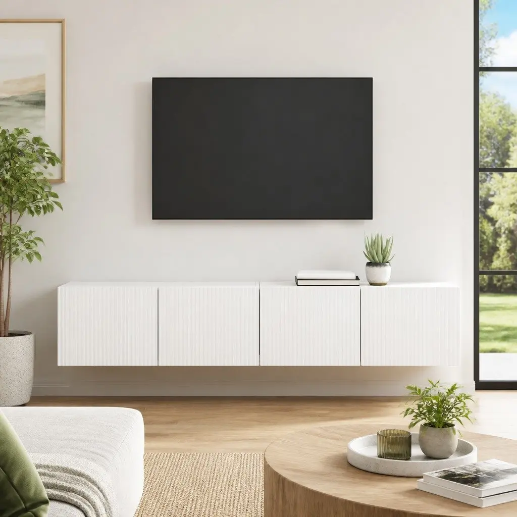 White TV Wall Cabinet Set, 2 Pieces