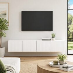 Functional White TV Wall Cabinet Set, 2 Pieces
