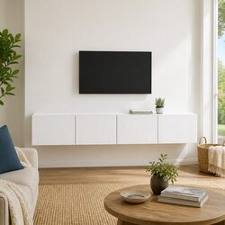 Reliable White TV Wall Cabinet Set for Storage Needs