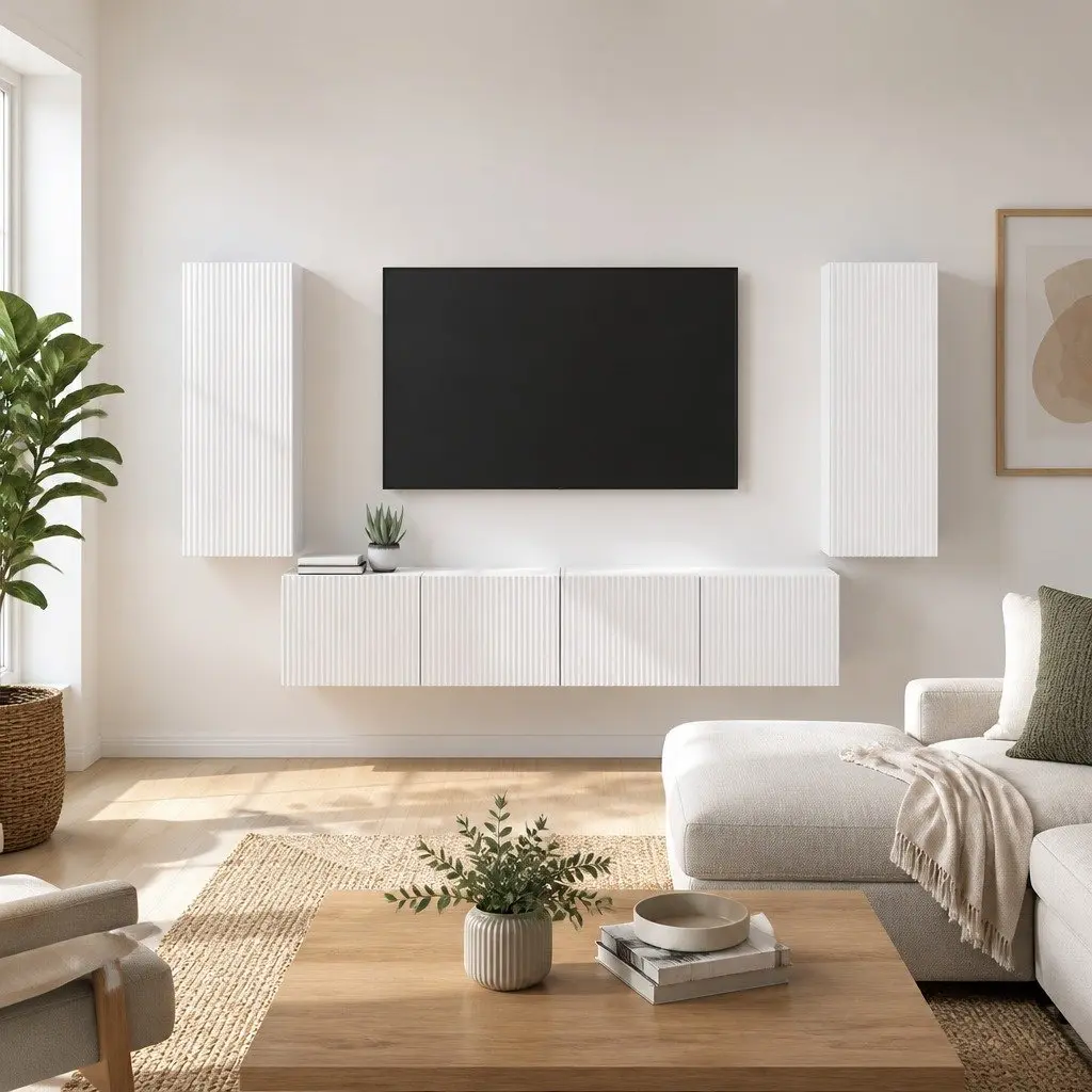 TV Wall Cabinet Modern Wall Mount Storage Unit 2 Pieces White