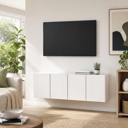 Warm and Practical White TV Wall Cabinet, 2 Pieces