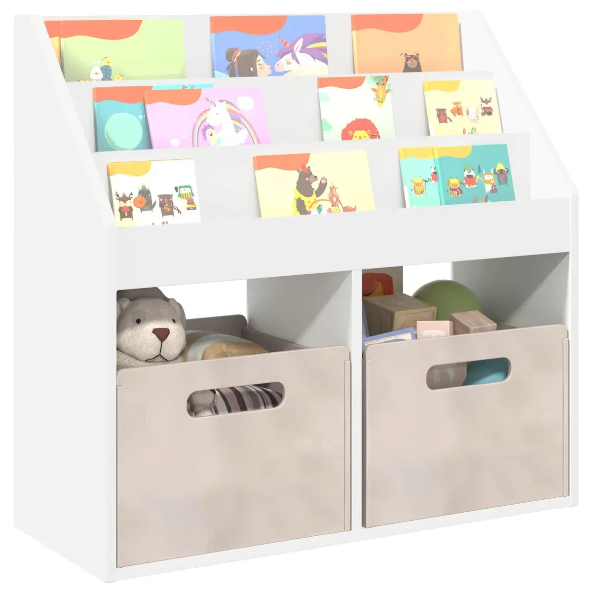 Kids Bookshelf White Modern Storage Cabinet Shelving Unit 72.5 x 29.5 x 69 cm
